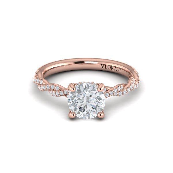 Round Classic Engagement Ring in 14K Rose Gold by Vlora Bridal