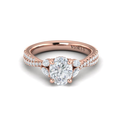 Oval Classic Engagement Ring in 14K Rose Gold by Vlora Bridal