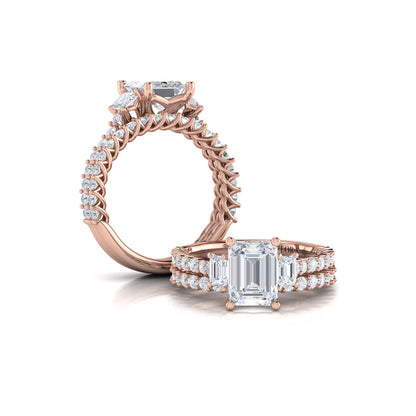 Interwoven Emerald Cut Three Stone Engagement Ring