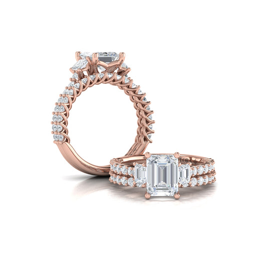 Interwoven Emerald Cut Three Stone Engagement Ring
