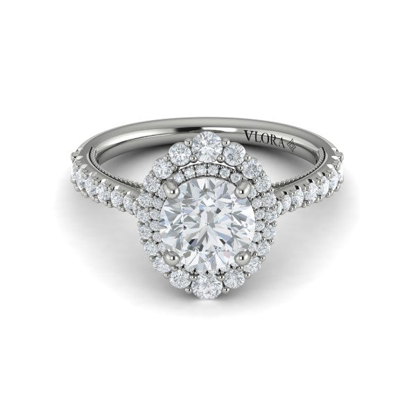 Cathedral Arch Double Halo Round Engagement Ring