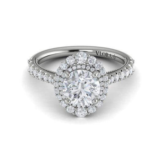 Cathedral Arch Double Halo Round Engagement Ring