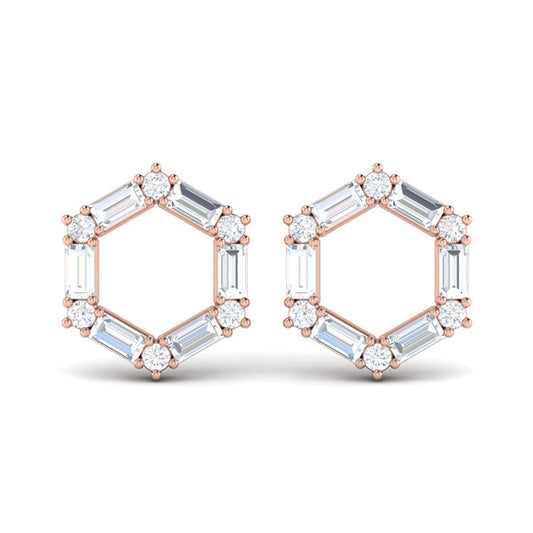 Diamond Baguette Open Honeycomb Stud Earrings
