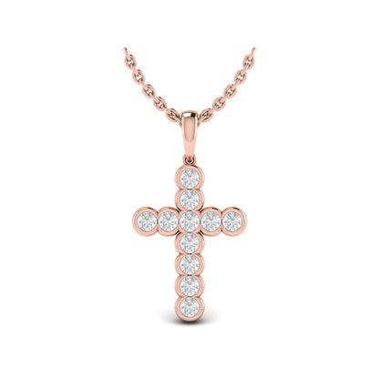 Rounded Bezel Set Diamond Cross Pendant