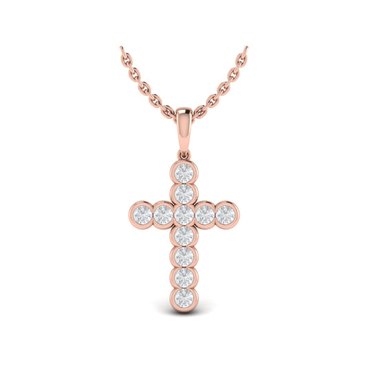 Rounded Bezel Set Diamond Cross Pendant