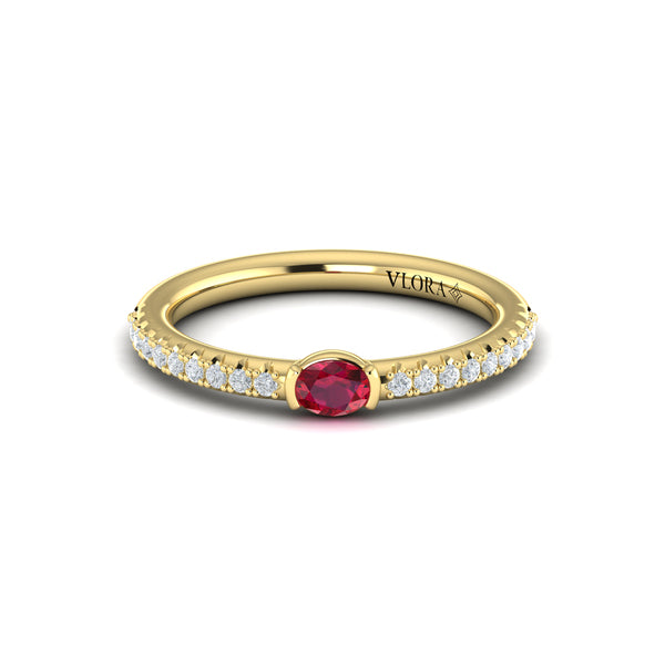 Diamond and Oval Ruby Centerstone Ring