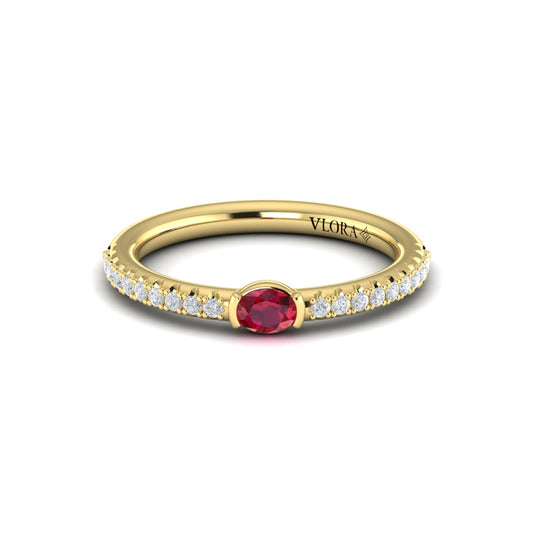 Diamond and Oval Ruby Centerstone Ring