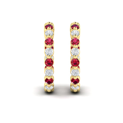 Inside Out Diamond and Ruby  Hoop Earrings