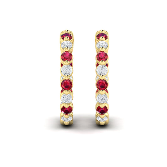 Inside Out Diamond and Ruby  Hoop Earrings