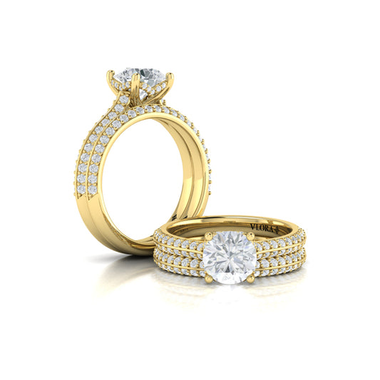 Round Classic Engagement Ring in 14K Yellow Gold by Vlora Bridal