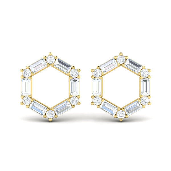 Diamond Baguette Open Honeycomb Stud Earrings