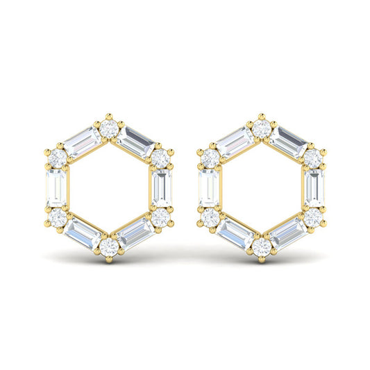 Diamond Baguette Open Honeycomb Stud Earrings