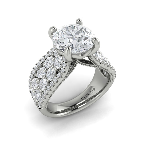 Round Straight Row Engagement Ring in Platinum by Vlora Bridal