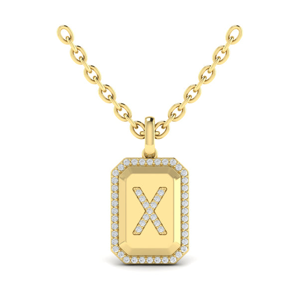Diamond Medallion Alphabet Pendant Link Necklace, X