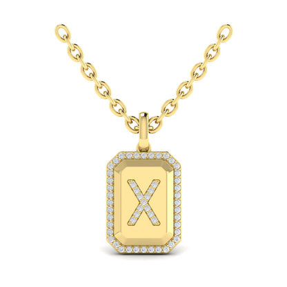 Diamond Medallion Alphabet Pendant Link Necklace, X