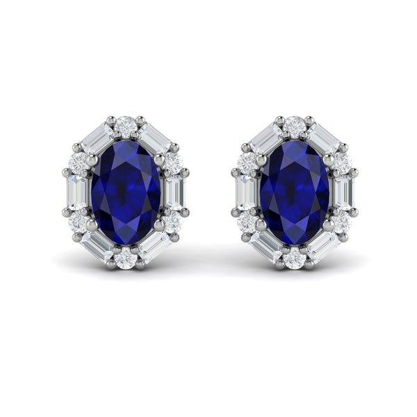Oval Sapphire and Diamond Baguette Earrings