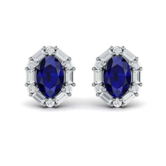 Oval Sapphire and Diamond Baguette Earrings