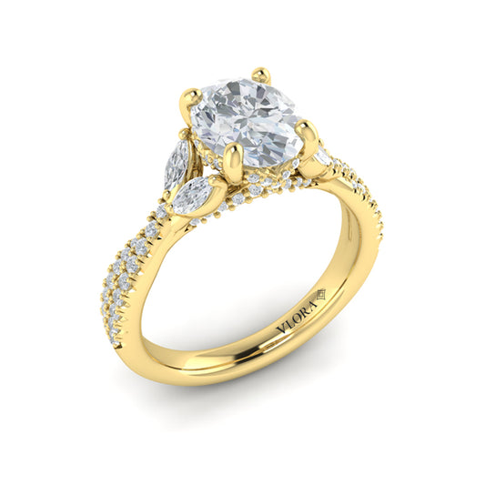 Enchanted Vine Oval Hidden Halo Engagement Ring