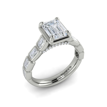 Emerald Cut Bezel Engagement Ring with Bezel Set Accent Diamonds