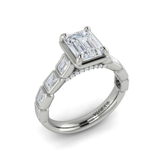 Emerald Cut Bezel Engagement Ring with Bezel Set Accent Diamonds