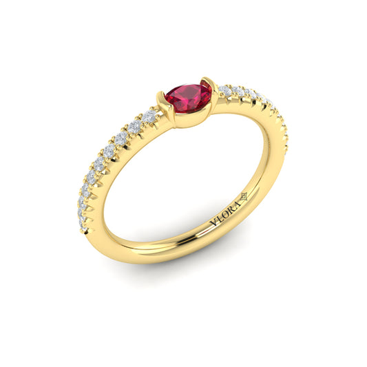 Diamond and Oval Ruby Centerstone Ring