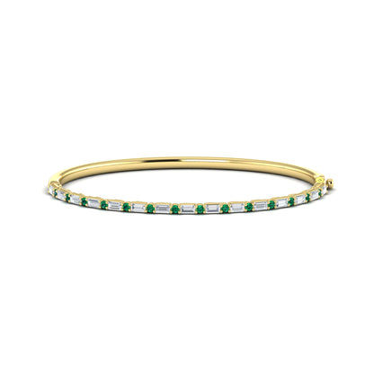 Diamond Baguette and Emerald Hinged Bangle