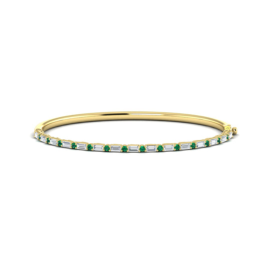 Diamond Baguette and Emerald Hinged Bangle