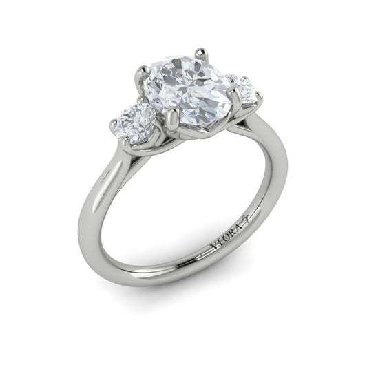 Oval Three Stone Engagement Ring in Platinum by Vlora Bridal
