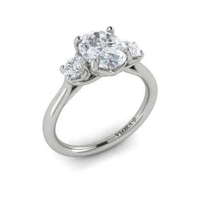 Oval Three Stone Engagement Ring in Platinum by Vlora Bridal