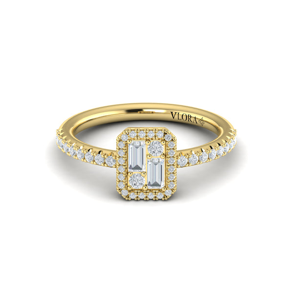 Diamond Halo with Diamond Baguettes Ring