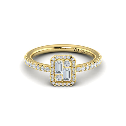 Diamond Halo with Diamond Baguettes Ring