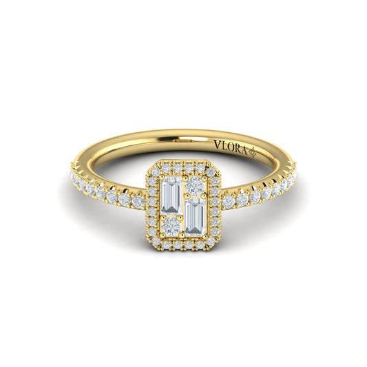 Diamond Halo with Diamond Baguettes Ring