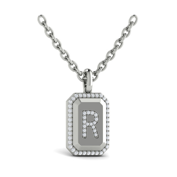 Diamond Medallion Alphabet Pendant Link Necklace, R
