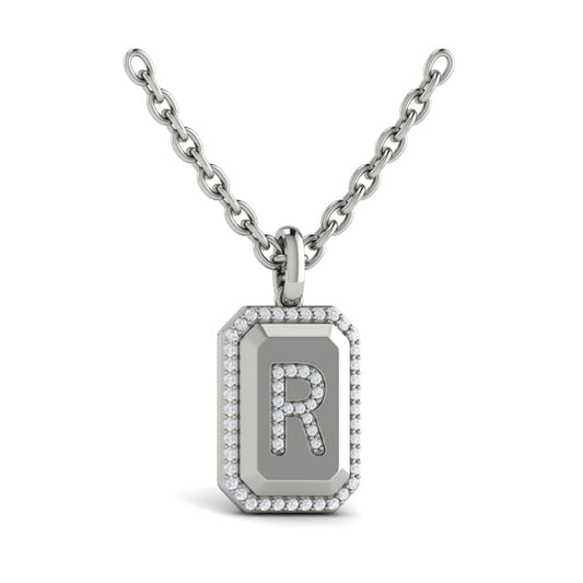 Diamond Medallion Alphabet Pendant Link Necklace, R