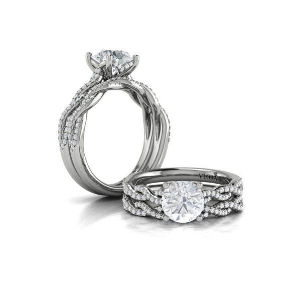 Twist Diamond Engagement Ring with Hidden Halo