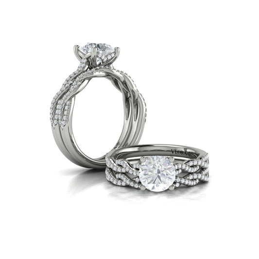 Twist Diamond Engagement Ring with Hidden Halo
