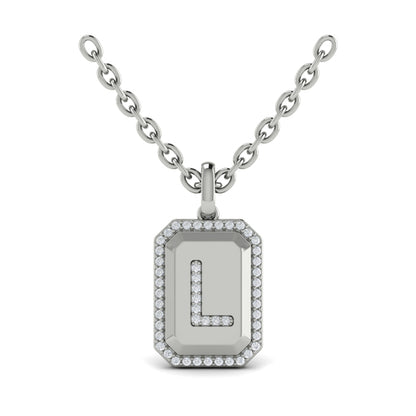 Diamond Medallion Alphabet Pendant Link Necklace, L