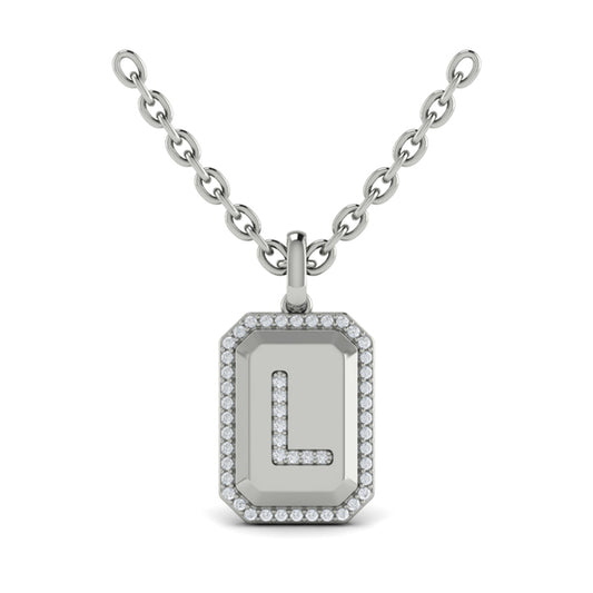 Diamond Medallion Alphabet Pendant Link Necklace, L