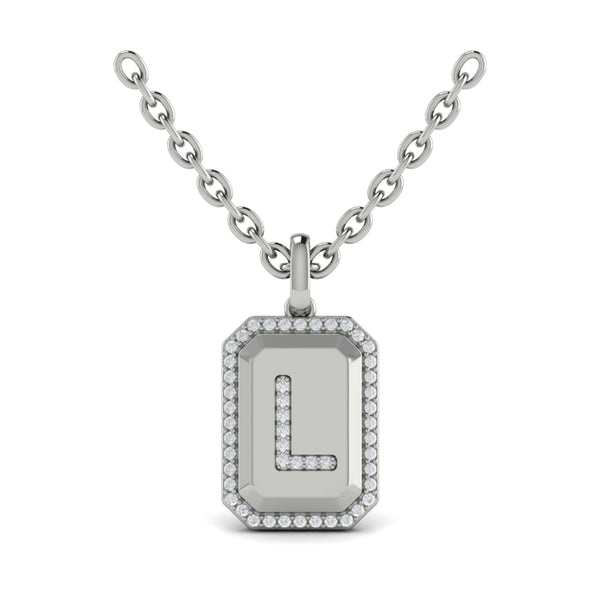 Diamond Medallion Alphabet Pendant Link Necklace, L