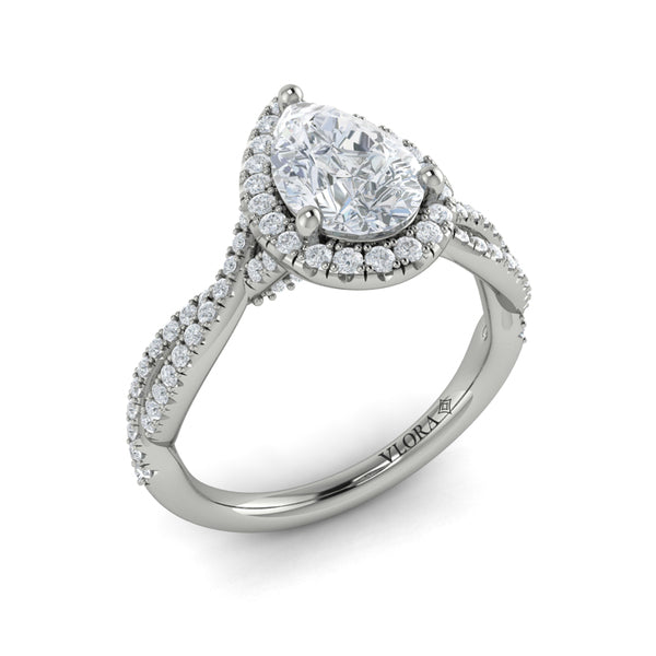 Pear Halo Engagement Ring in Platinum by Vlora Bridal