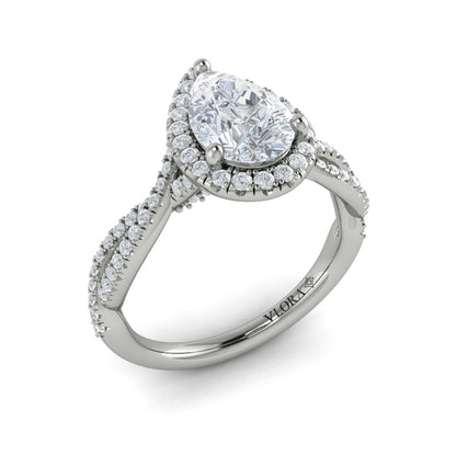 Pear Halo Engagement Ring in Platinum by Vlora Bridal