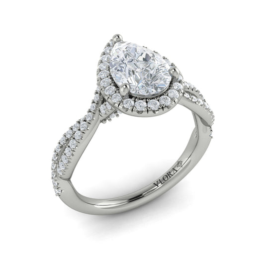 Pear Halo Engagement Ring in Platinum by Vlora Bridal