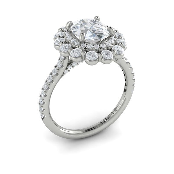 Floral Double Halo Oval Engagement Ring