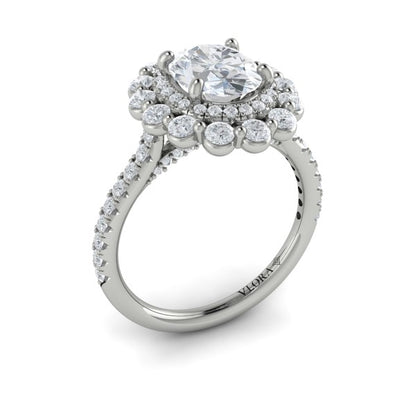 Floral Double Halo Oval Engagement Ring
