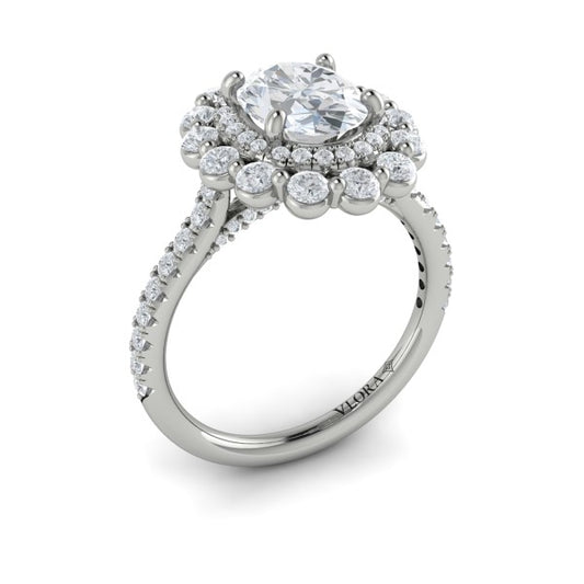 Floral Double Halo Oval Engagement Ring