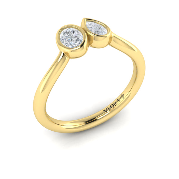 Bezel‑Set Pear and Oval Diamond  Bypass Ring