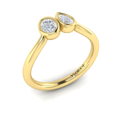 Bezel‑Set Pear and Oval Diamond  Bypass Ring