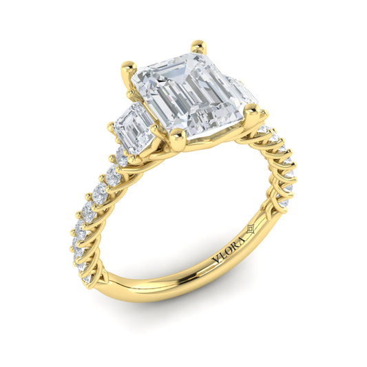 Interwoven Emerald Cut Three Stone Engagement Ring