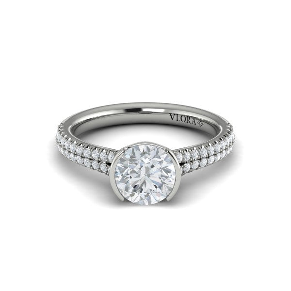 Round Classic, Bezel, Split Shank Engagement Ring in Platinum by Vlora Bridal