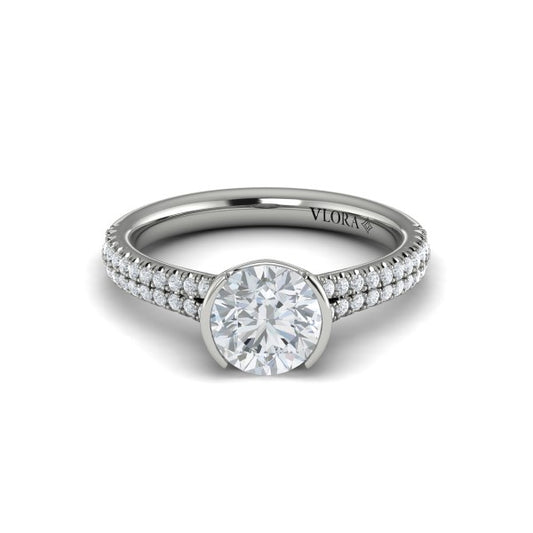 Round Classic, Bezel, Split Shank Engagement Ring in Platinum by Vlora Bridal